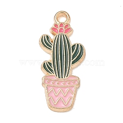 Alloy Pendants, Cactus Charms, Light Gold, Pink, 22.5x10x1.5mm, Hole: 1.5mm(AL-CBAC700-04A)