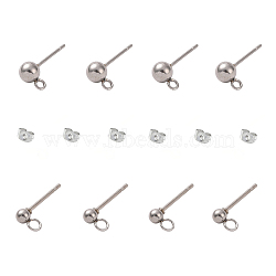 202 Stainless Steel Ball Stud Earring Findings, with 304 Stainless Steel Pins and Loop, Round, with 304 Stainless Steel Ear Nuts, Stainless Steel Color, 6.8x5.2x1.1cm, 80pcs/box(STAS-UN0004-25P)