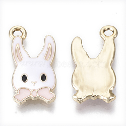 Alloy Pendants, with Enamel, Light Gold, Rabbit, Pink, 21x11x2mm, Hole: 1.8mm(ENAM-S119-045B-04)