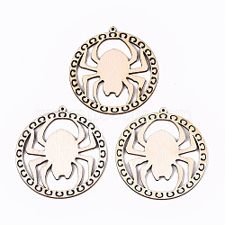 Undyed Natural Wooden Big Pendants, Laser Cut Shapes, Donut with Spider, Antique White, 63x59.5x2mm, Hole: 1.6mm(X-WOOD-N007-076)