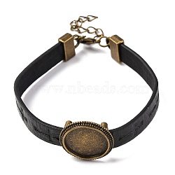 Hollow Cross PU Leather Bracelet Making, with Flat Round Alloy Tray Settings, Antique Bronze, Black, 7-7/8 inch(20cm), 10.5mm, Tray: 18mm(MAK-I020-01B)