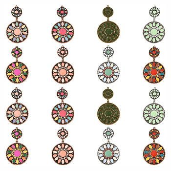 16Pcs 8 Colors Bohemia Tibetan Style Alloy Enamel Big Pendants, Flat Round Charms, Mixed Color, 60x35.5x2mm, 2pcs/color