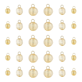 30Pcs 3 Style Round Iron Wire Pendants, Spiral Bead Cage Pendants, with Silver Polishing Cloth, Golden, 15~30x14~25mm, Hole: 4~6mm, 10pcs/style