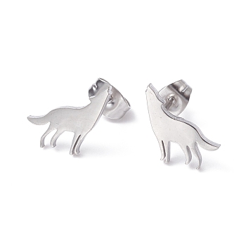 Wolf 304 Stainless Steel Stud Earrings for Women, Stainless Steel Color, 11x11mm, Pin: 0.7mm