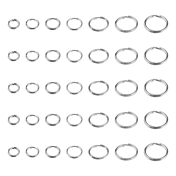 700Pcs 7 Styles 201& 304 Stainless Steel Split Rings, Double Loops Jump Rings, Stainless Steel Color, 4.5~18x1~2.5mm, Inner Diameter: 3.5~15mm, Single Wire: 0.5~1.25mm, 100pcs/style