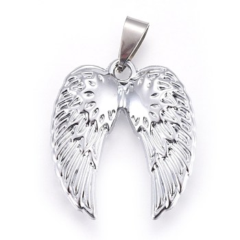 Tibetan Style Alloy Pendants, with Stainless Steel Findings, Wing, Platinum, 31x27x5mm, Hole: 4x9mm