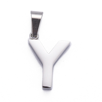 304 Stainless Steel Letter Pendants, Manual Polishing, Alphabet, Stainless Steel Color, Letter.Y, 18x13x3.5mm, Hole: 6.5x3.5mm