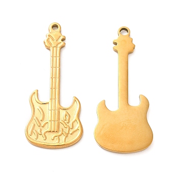 Ion Plating(IP) 304 Stainless Steel Pendants, Guitar Charm, Golden, 44x18x2mm, Hole: 2mm