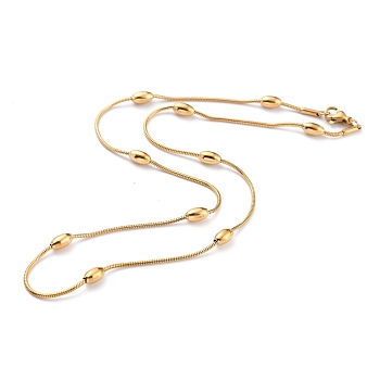 304 Stainless Steel Round Snake Chain Necklaces, with Oval Beads and Lobster Claw Clasps, Golden, 16.92 inch(43cm), 1mm