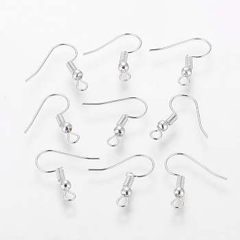 Grade A Silver Color Plated Iron Earring Hooks, Ear Wire, with Horizontal Loop, Cadmium Free & Nickel Free & Lead Free, Silver, 18x0.8mm, Hole: 2mm