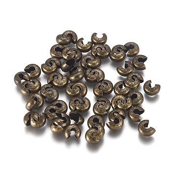 Brass Crimp Beads Covers, Antique Bronze, 6.5x5.5x3.5mm, Hole: 2mm, about 100pcs/bag