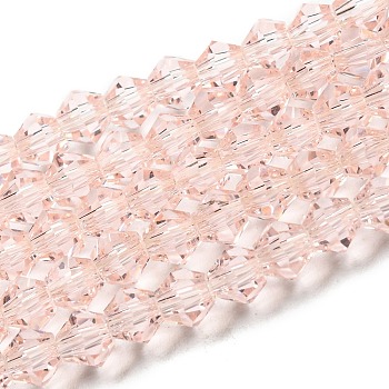 Transparent Glass Beads Strands, Faceted, Bicone, Pink, 4x4mm, Hole: 0.8mm, about 82~85pcs/strand, 30.5~31cm