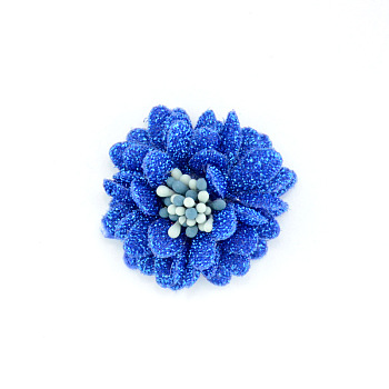 Non-Woven Fabric Flowers,  with Glitter Powder, for DIY Headbands Flower, Clothing, Shoes, Hats Accessories, Blue, 40x45x20mm