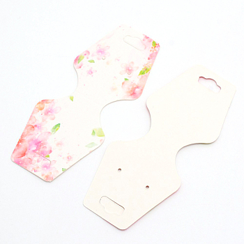 White Cardboard Necklace Display Cards, Rectangle with Flower Pattern, Pink, 4-1/4x1-3/4 inch(10.8x4.4cm)