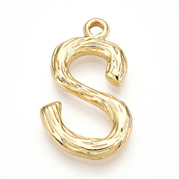 Brass Pendants, Letter Charms, Letter S, 22x13x3mm, Hole: 1.6mm