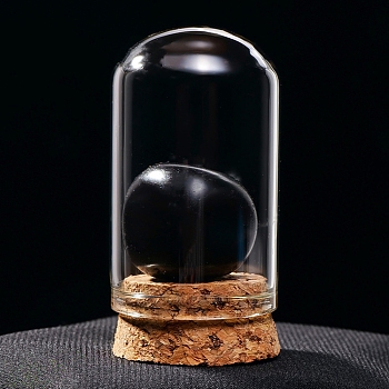 Raw Natural Obsidian Nuggets Ornaments, Glass & Wood Bell Jars Mineral Specimens Statues for Home Desktop Feng Shui Decoration, 55x35mm