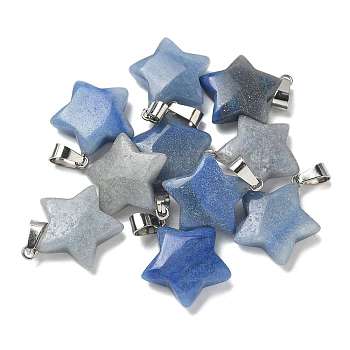 Natural Blue Aventurine(Dyed & Heated) Pendants, Star Charms with 201 Stainless Steel Snap on Bails, Stainless Steel Color, 22x20x6mm, Hole: 3x5.5mm