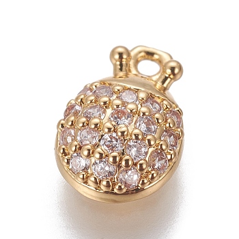 Brass Cubic Zirconia Charms, Beetle, Clear, Golden, 9.5x6.5x3mm, Hole: 1mm