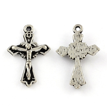 Tibetan Style Zinc Alloy Pendants, For Easter, Lead Free & Cadmium Free, Crucifix Cross, Antique Silver, 23.3x15x3mm, Hole: 1mm, about 500pcs/500g