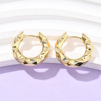 304 Stainless Steel Textured Hoop Earrings for Women, Real 18K Gold Plated, 19x20x5mm
