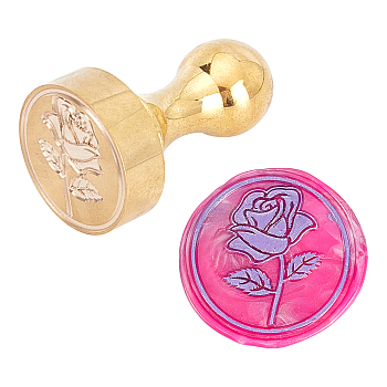 Brass Wax Seal, Metal Handle Seal, with Box Package, Light Gold, Rose Pattern, 6.3x3.8cm, Box: 5.8x5.8x9cm.