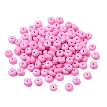 Baking Paint Opaque Glass Beads, Rondelle, Pearl Pink, 6.5x3.5mm, Hole: 1.2mm, about 5555pcs/1000g