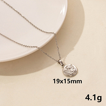 304 Stainless Steel Flat Round with Fairy Pendant Necklaces, Cable Chain Necklaces