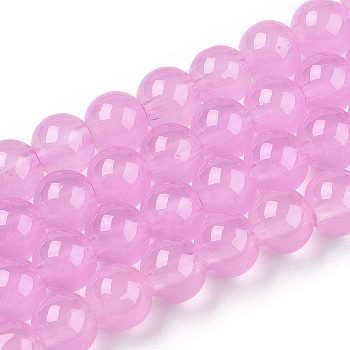 Baking Paint Imitation Jade Glass Round Bead Strands, Plum, 8.5~9mm, Hole: 1.5mm