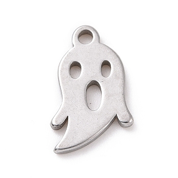 304 Stainless Steel Charms, Ghost Charms, Stainless Steel Color, 11x7x1mm, Hole: 1.2mm