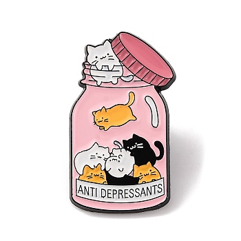 Cute Cat Anti Depressants Alloy Enamel Pins, for Backpack Clothes, Bottle, 30.5x18mm