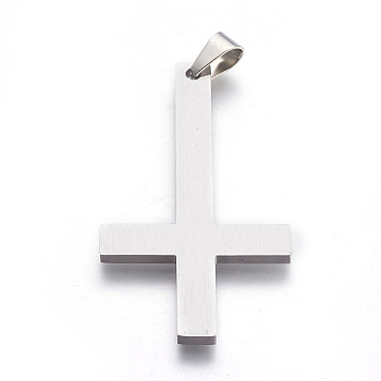 304 Stainless Steel Big Pendants, Inverted Cross, Stainless Steel Color, 55x30x2.5mm, Hole: 4.5x7.5mm