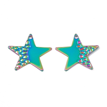 Ion Plating(IP) 304 Stainless Steel Pendants, Star Charm, Rainbow Color, 25x26x1mm, Hole: 1.5mm