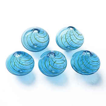 Transparent Handmade Blown Glass Globe Beads, Stripe Pattern, Bicone, Deep Sky Blue, 19~21x19~20.5mm, Hole: 1~2mm