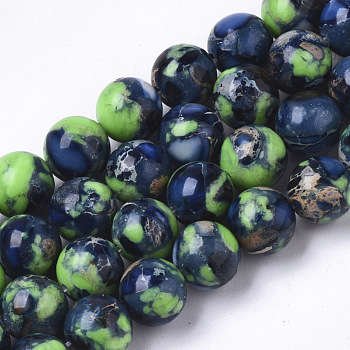 Synthetic Regalite/Imperial Jasper/Sea Sediment Jasper Beads Strands, Dyed, Round, Marine Blue, 8mm, Hole: 1mm, about 51pcs/strand, 15.94 inch(40.5cm)
