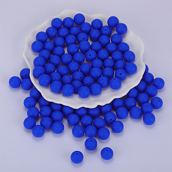 Round Silicone Focal Beads, Chewing Beads For Teethers, DIY Nursing Necklaces Making, Blue, 15mm, Hole: 2mm