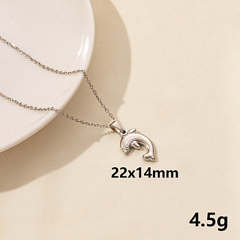 304 Stainless Steel Whale Pendant Necklaces, Cable Chain Necklaces for Women