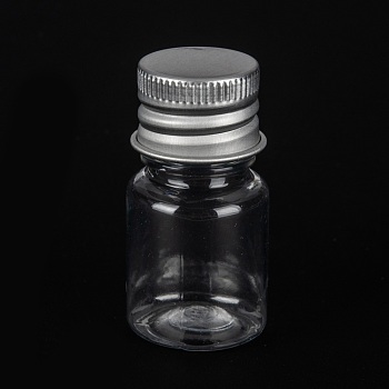 PET Plastic Mini Storage Bottle, Travel Bottle, for Cosmetics, Cream, Lotion, liquid, with Aluminum Screw Top Lid , Platinum, 2.2x4.3cm, Capacity: 5ml(0.17fl. oz)