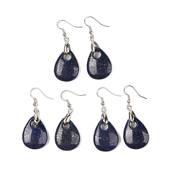 Natutal Dyed Lapis Lazuli Dangle Earrings, with Rack Plating Brass Earring Hooks, Lead Free & Cadmium Free, Teardrop, 46x18mm