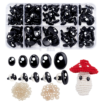 Plastic Rivets Screws, with Rubber Rings and Plastic Box, Black, 16x12mm, 7x9mm, 8x10mm, 9~9.5x12~13mm, 9.5~10x13mm, 100pcs/box