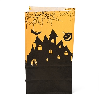 Halloween Theme Kraft Paper Bags, Gift Bags, Snacks Bags, Rectangle, Tower Pattern, 23.2x13x8cm