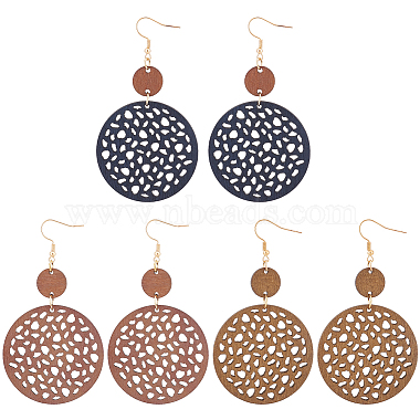 Mixed Color Flat Round Wood Earrings