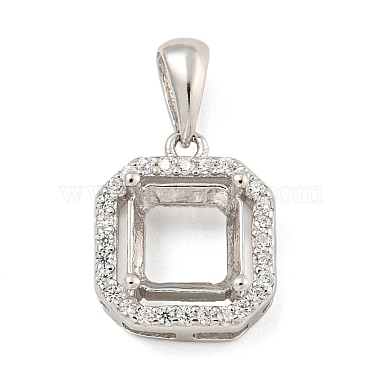 Real Platinum Plated Square Sterling Silver+Cubic Zirconia Charms