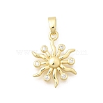 Brass Clear Cubic Zirconia Pendants, Sun Charms, Long-Lasting Plated, Real 18K Gold Plated, 18x14x2mm, Hole: 5x3mm(KK-B187-04G)