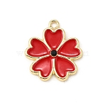 Alloy Enamel Pendants, Flower Charms, Golden, Red, 24x21.5x3mm, Hole: 2mm(FIND-U030-19G)