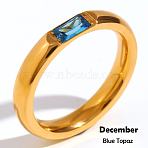 304 Stainless Steel Pave Cubic Zirconia Finger Rings, Golden, Deep Sky Blue, US Size 6(16.5mm)(FS-WG61B2A-34)