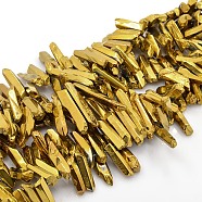 Electroplated Natural Quartz Crystal Beads Strands, Nuggets, Golden Plated, 15~58x4~11mm, Hole: 1mm, about 15.4 inch~15.7 inch(G-I109-03)