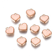 Alloy Enamel Charms, Heart, Light Gold, Misty Rose, 8x7.50x2.50mm, Hole: 1.5mm(ENAM-Q033-51J)