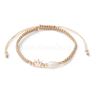 Brass & Natural Pearl Braided Bead Bracelets, Adjustable Bracelet, Crown, Inner Diameter: 1-3/4~3-1/2 inch(4.6~8.8cm)(BJEW-JB09721-04)