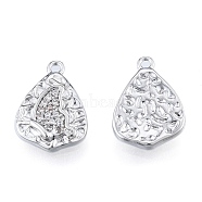 Brass Micro Pave Clear Cubic Zirconia Charms, Cadmium Free & Nickel Free & Lead Free, Textured, Teardrop with Butterfly, Real Platinum Plated, 14.5x10x2mm, Hole: 1.2mm(KK-N216-588P)