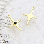 Alloy Pendant with Rhinestone, Star Charms, Golden, Jet, 34.3x23mm(INS-PW0001-09I-G01)
